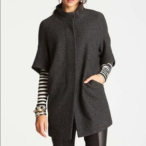 Ann Taylor Wool Blend Button Poncho Charcoal Grey